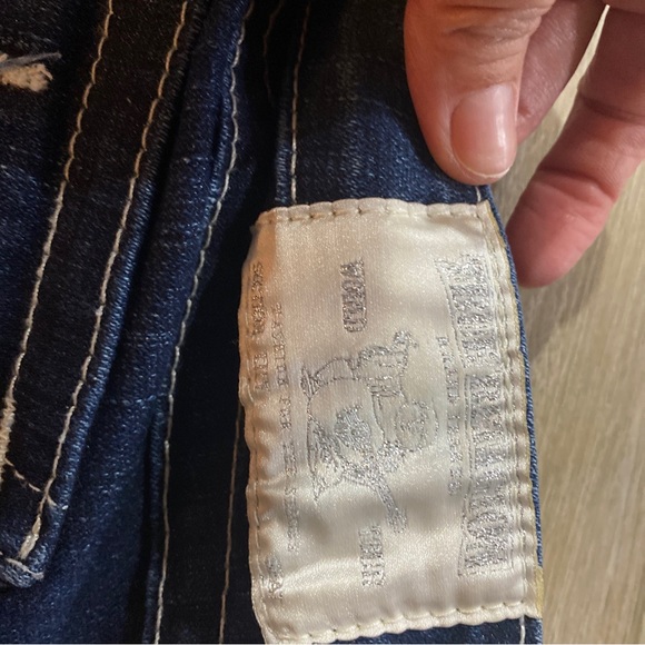 EUCVintage True Religion cropped jean dark Wash low rise star studded buttons32 - Picture 12 of 12